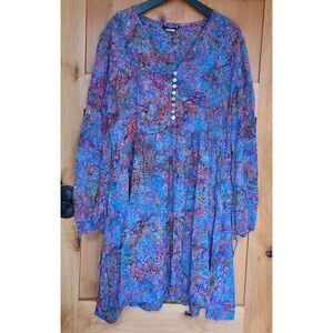Maggie B Batik Colorful Long Sleeve MEDIUM Dress Dopamine Dressing Bright M